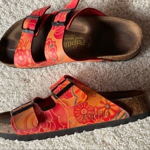 Papillio Birkenstocks vibrant Orange red coral colors. Arizona style